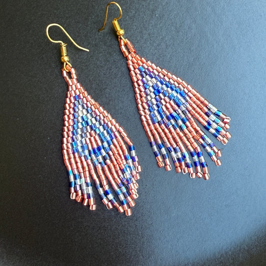 Sakari Rose & Blue Gold Handmade Beaded Earrings - Mini Size