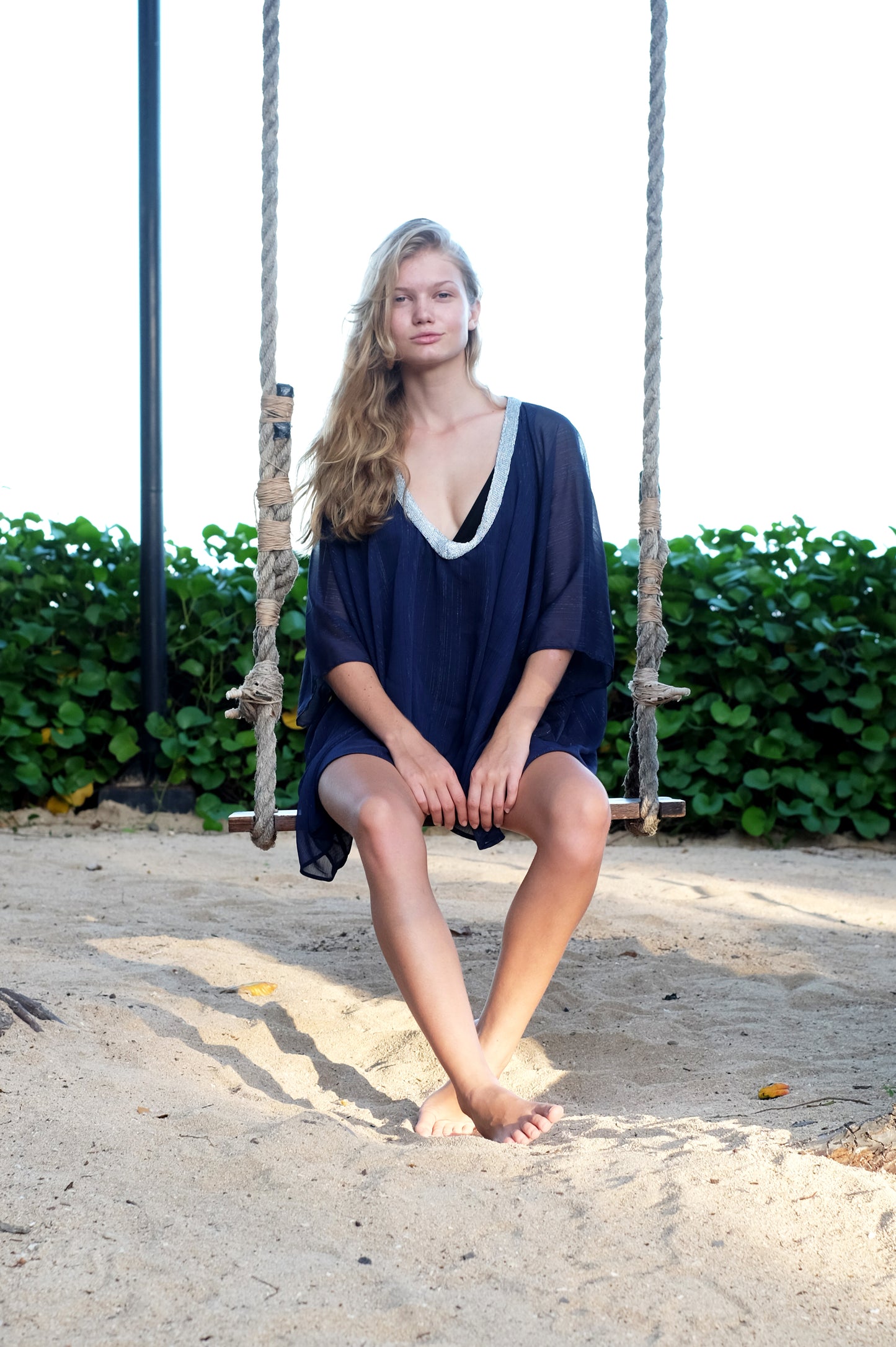 Shop Navy Blue Modern Beach Kaftan Cover Up Online in Dubai – Eco-friendly Resort Fashion