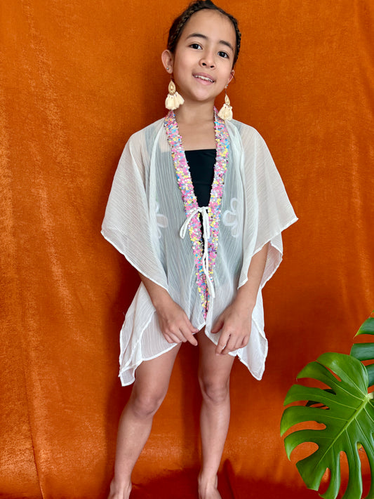 girls beachwear Nova beach kaftan in iridescent chiffon with multicoloured sequin neckline