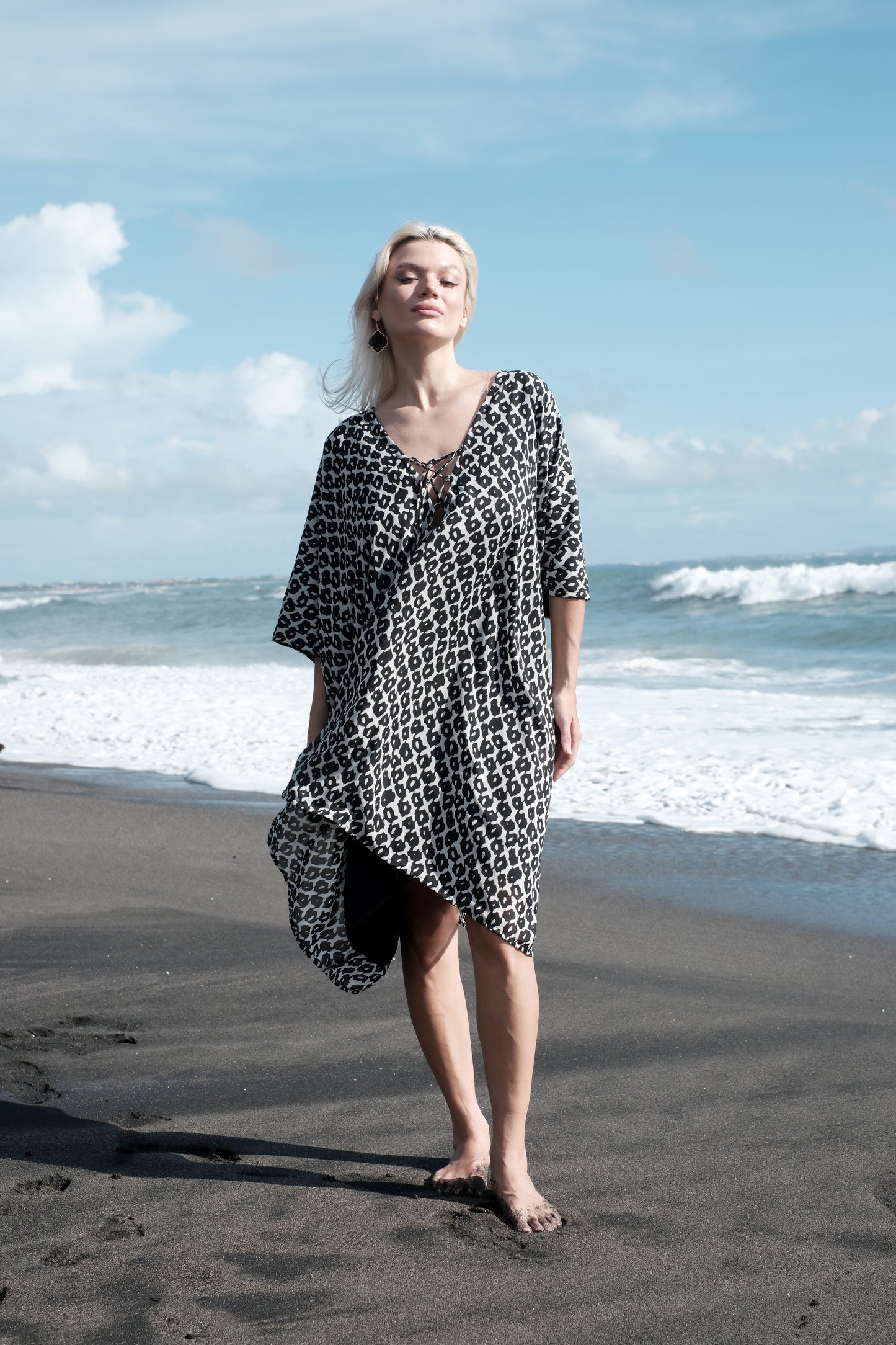 seraphina black white kaftan dress chiffon abstract animal print dubai beach cover up