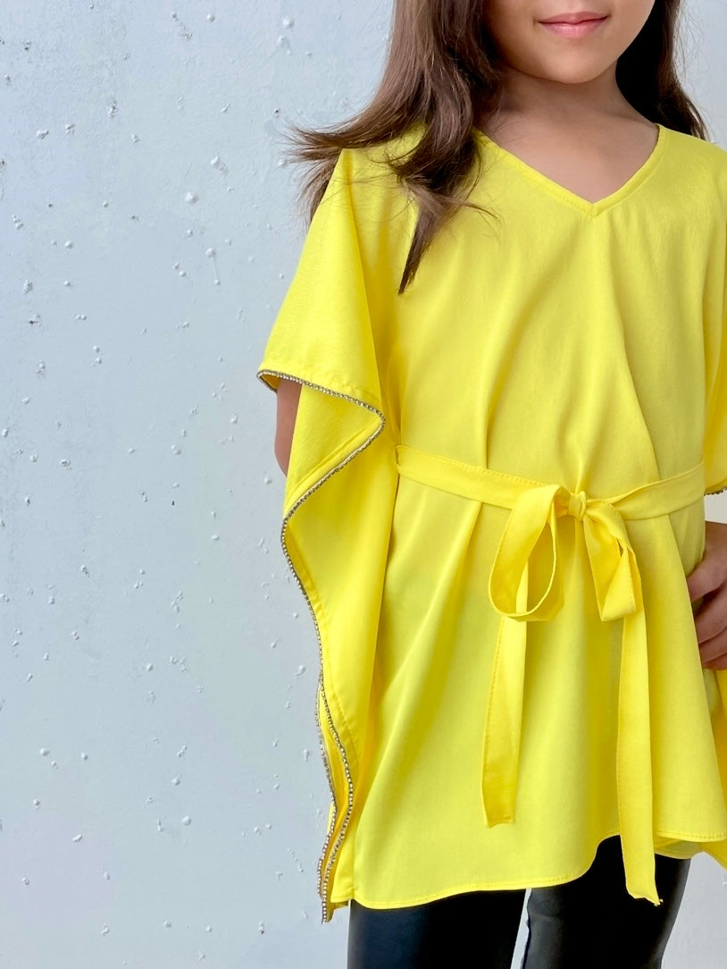 Adorable yellow kids beach kaftan for girls 4-6 years old in Dubai