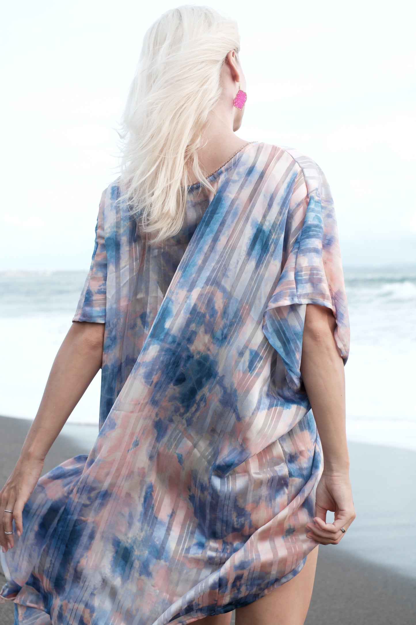 Ethical & sustainable kimono style beach cover-up in Ocean Blush chiffon – resortwear for Dubai women