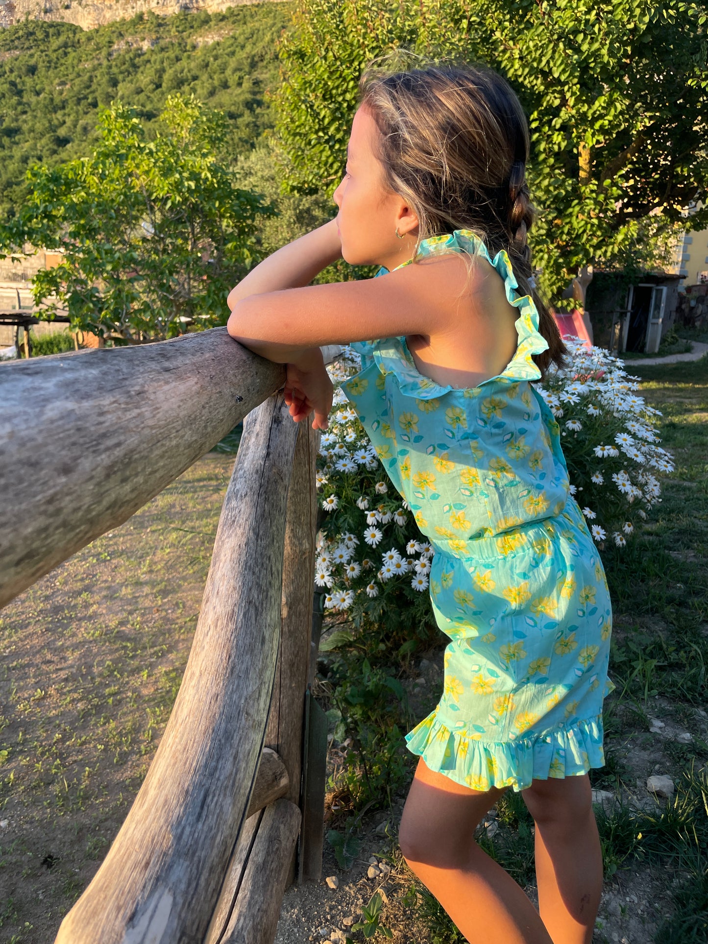 Aquamarine yellow floral kids ruffle coord set for outings in Dubai and beyond