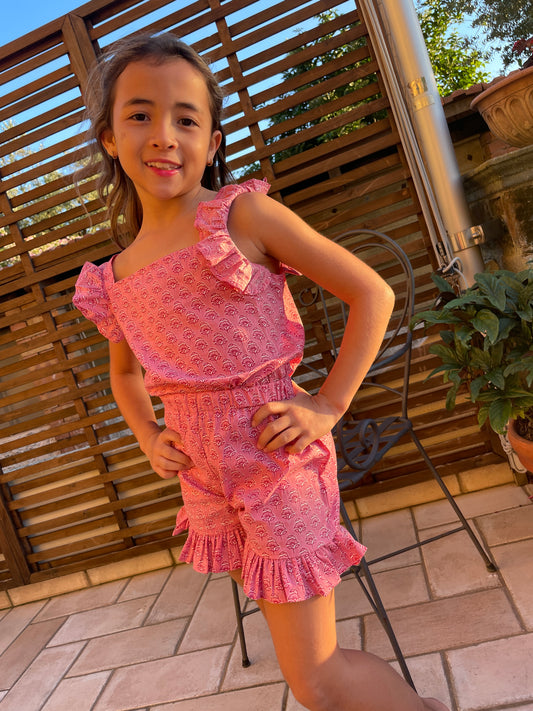 Dubai girls floral block print ruffled top and shorts for kids in Dubai