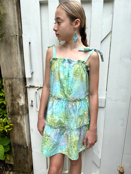 layla girls batik sundress light blue paisley handmade Bali for girls in Dubai