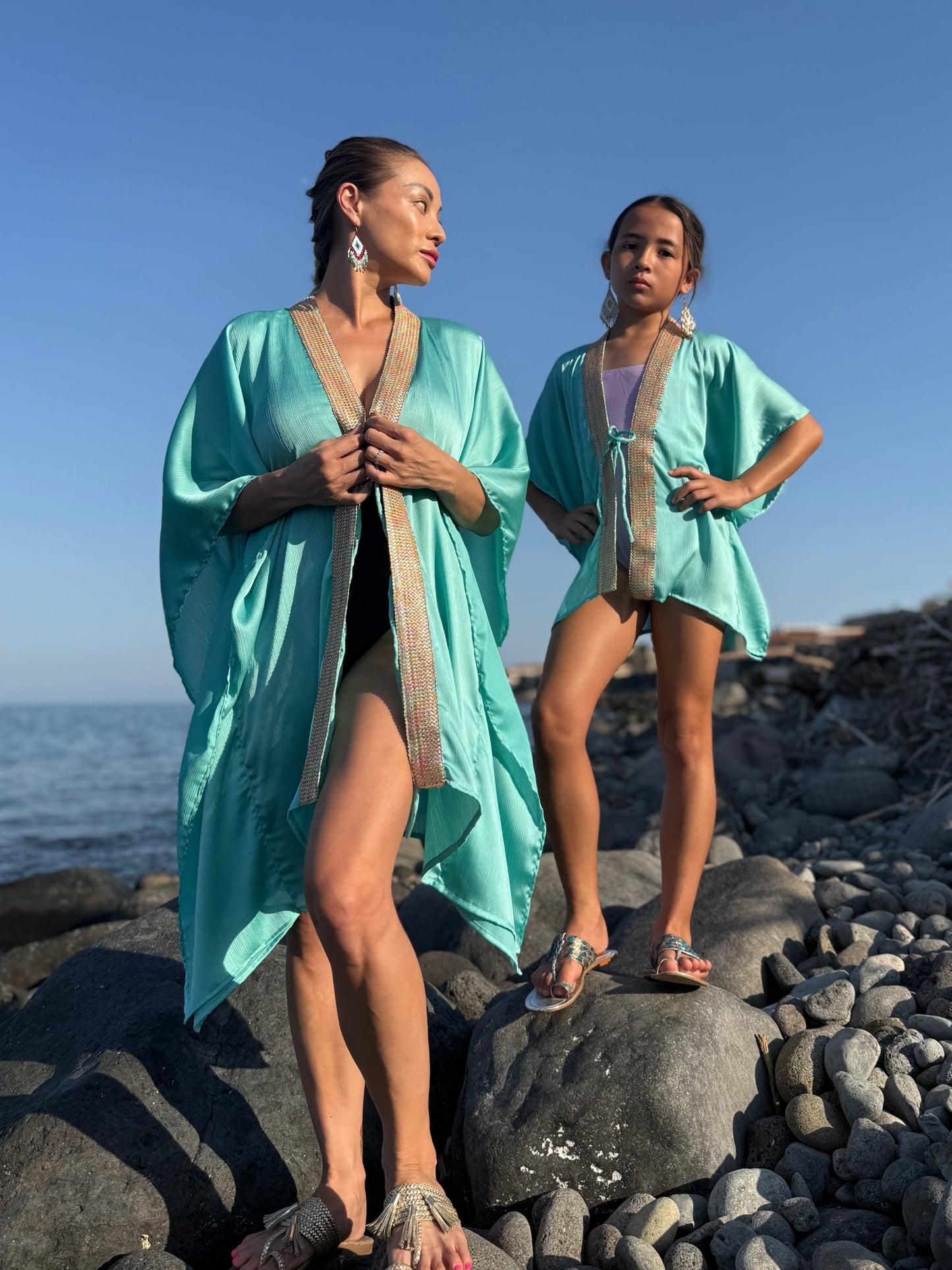 Lara chiffon girls beach kaftan mint Mommy and Me matching beach cover-up in Dubai