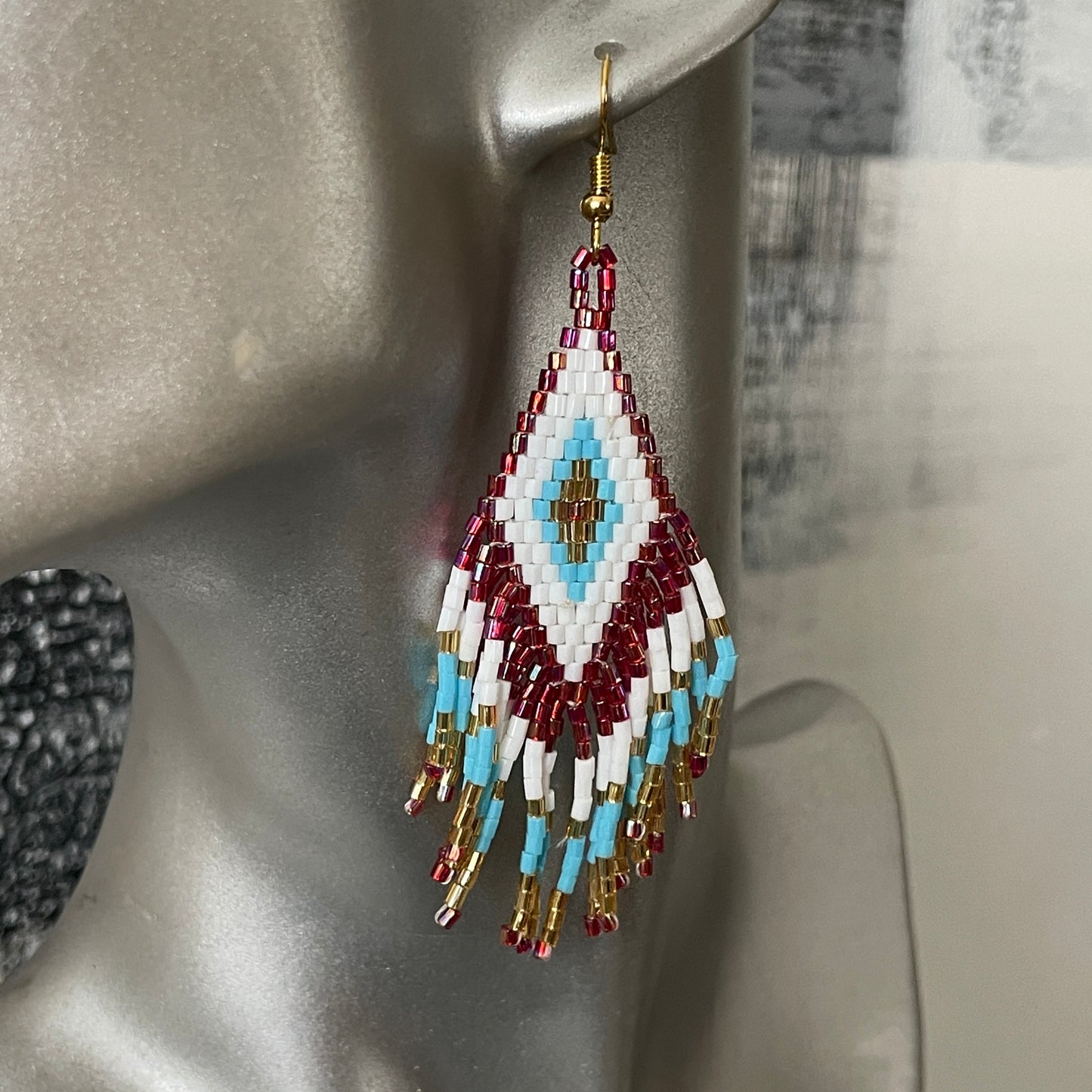 Red white and blue Bali handmade beaded midi earrings – ethical jewelry for Dubai women