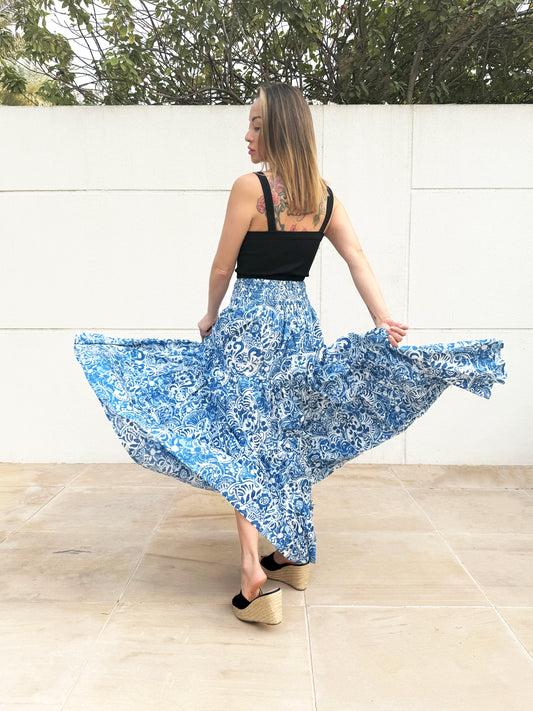 Gaia sustainable colorful Indian block print maxi skirt for women resort wear Dubai