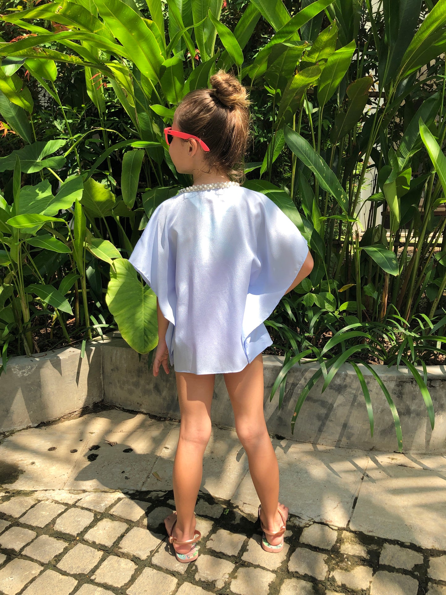 Children’s beach cover-up kaftan in periwinkle – sustainable resort wear for kids in Dubai