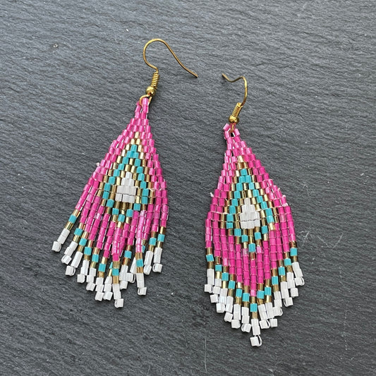 Sakari Pink Handmade Beaded Earrings - Mini Size
