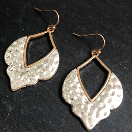 Inayat ethnic-inspired hammered metal earrings in silver with gold accents