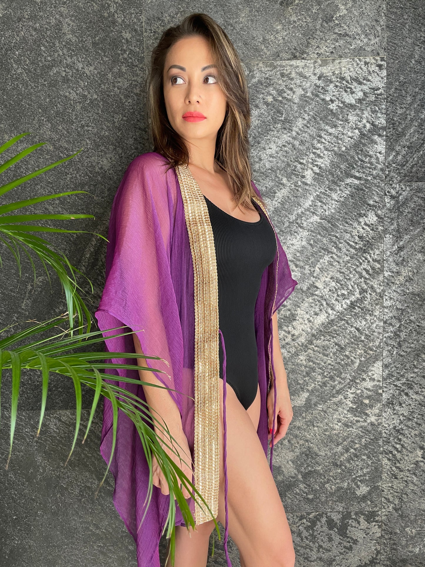 Saira glamorous women's beach cover-up with gold and rose gold accents