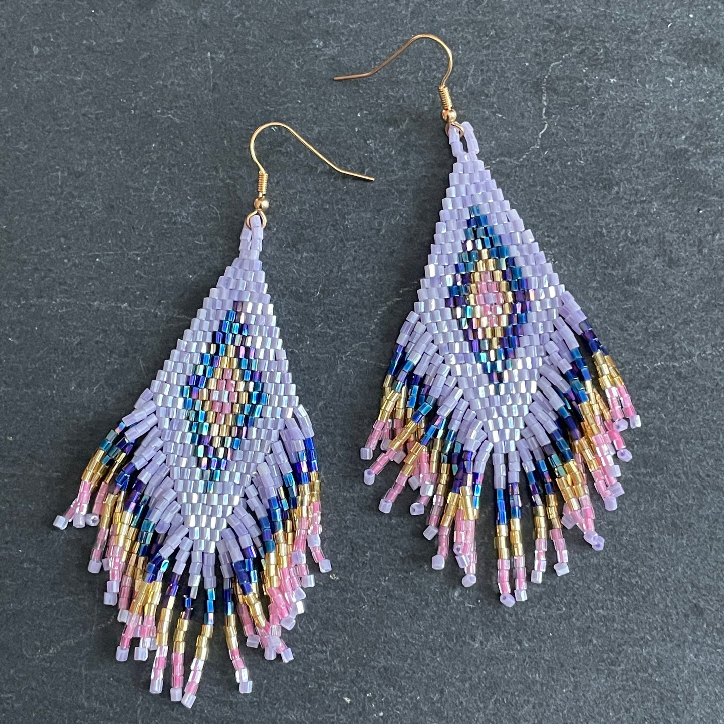 Sakari maxi lilac and blue beaded earrings, handcrafted Bali jewelry for Dubai women