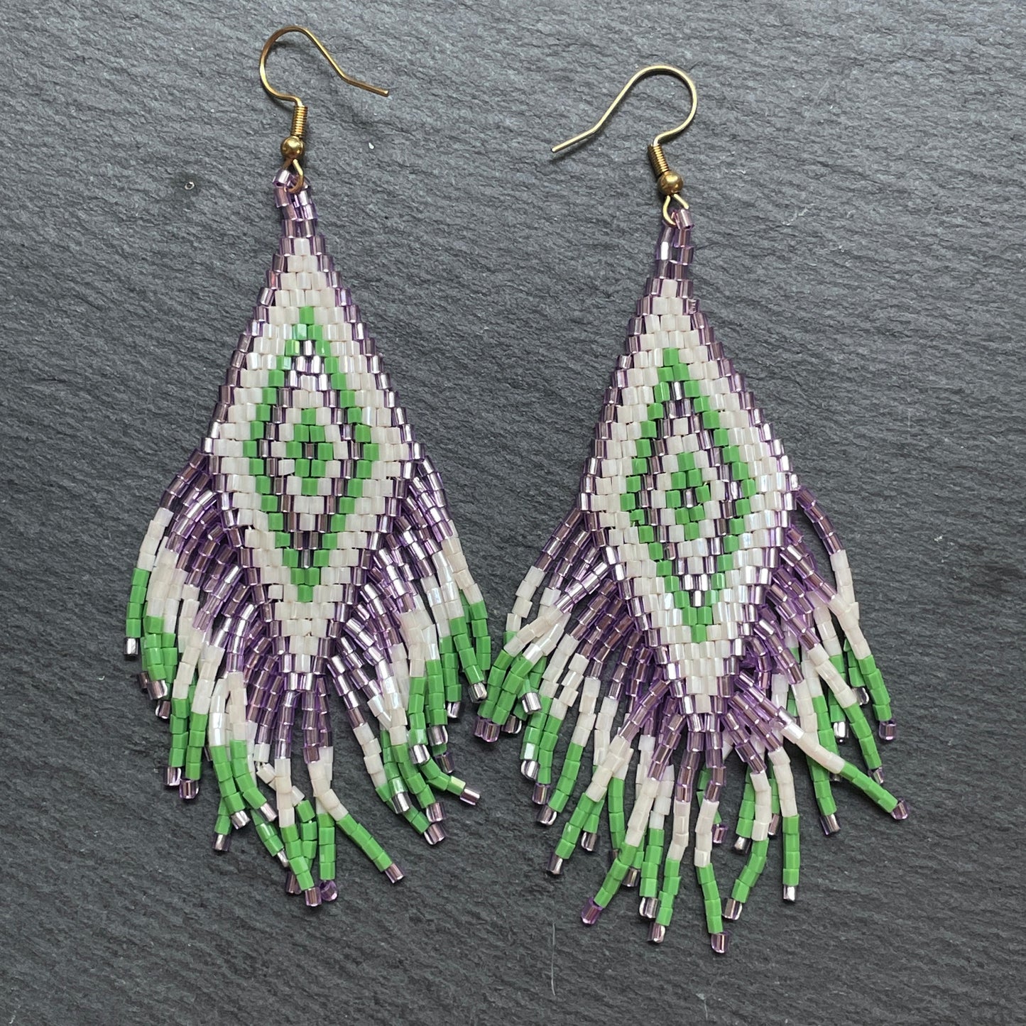 Bali artisan purple and green statement earrings, maxi size for Dubai shoppers