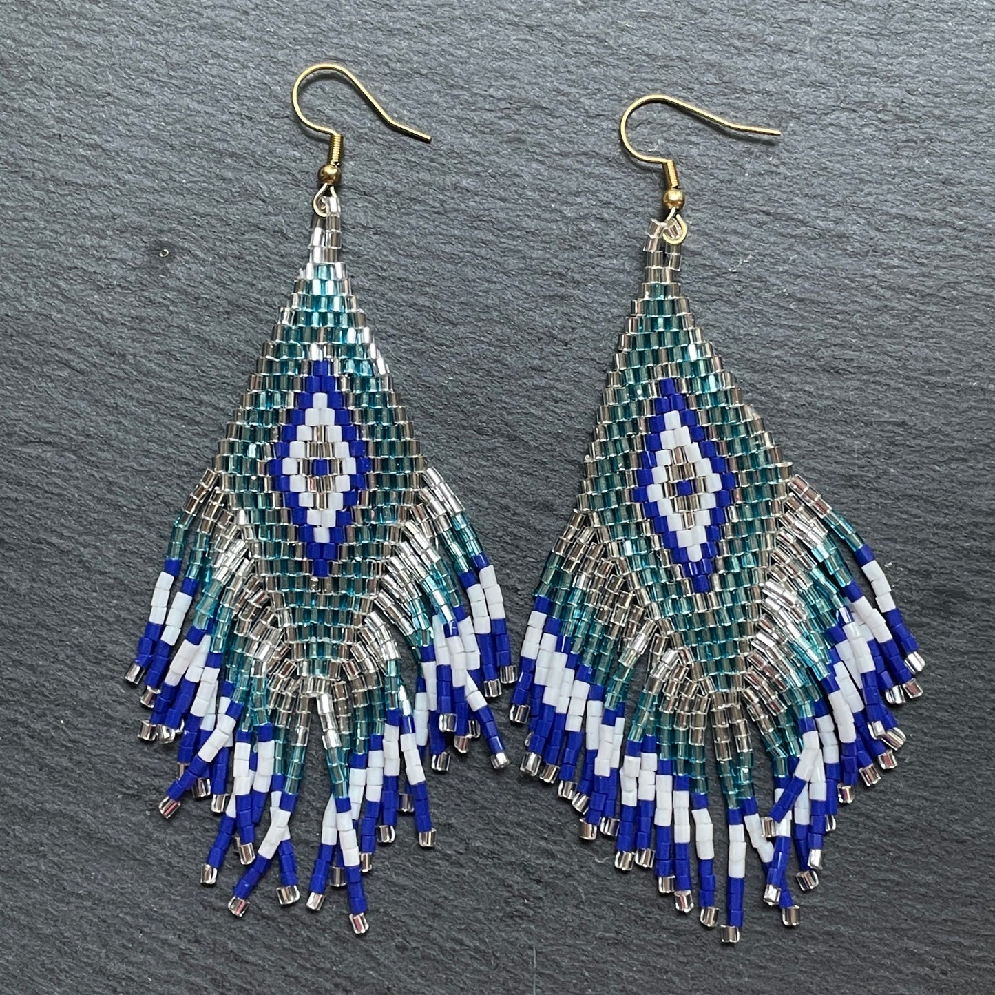 Sakari maxi silver and turquoise beaded earrings, handcrafted in Bali for Dubai fashion