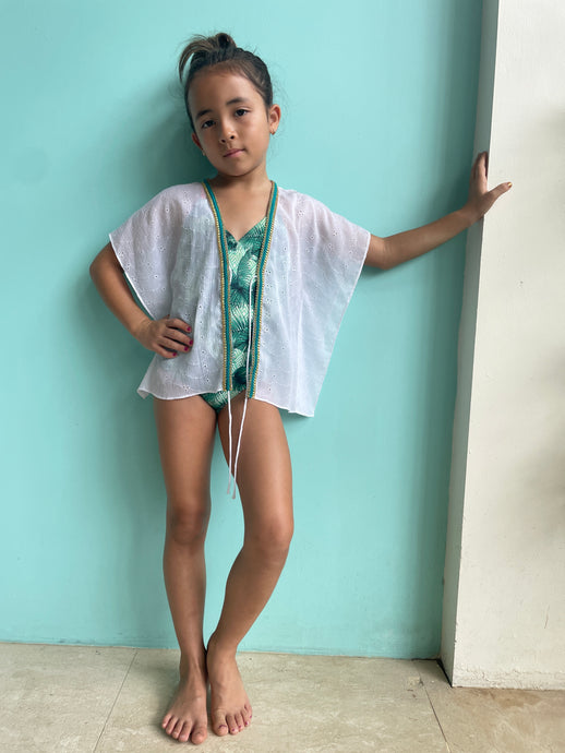 Cora White Eyelet Kids Kaftan