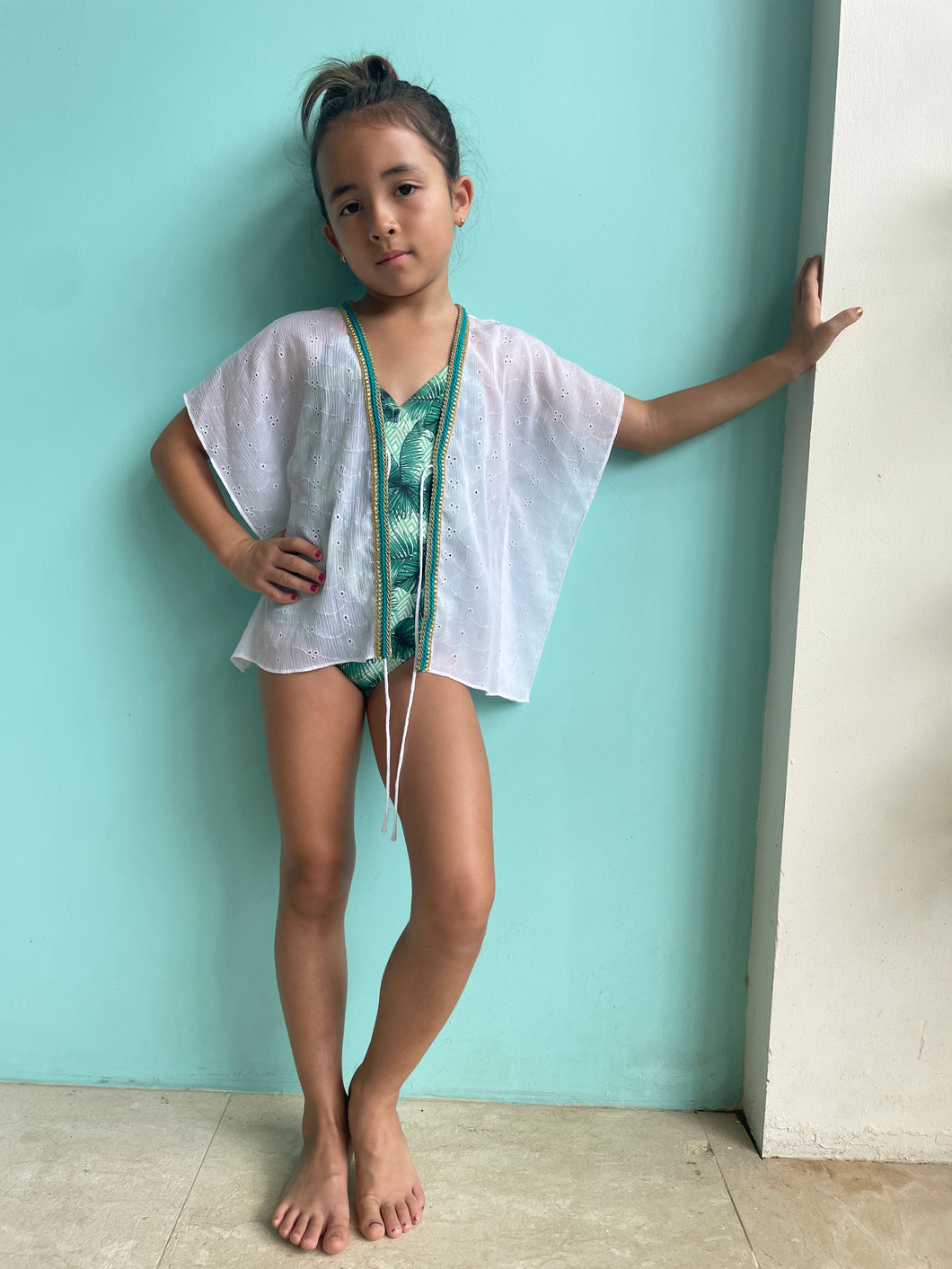 Cora White Eyelet Kids Kaftan