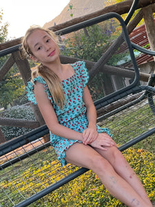 Ella Ruffle Green & Red Floral Block Print Kids Coord Set
