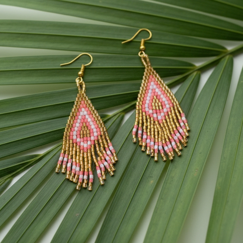 Sakari Pink Handmade Beaded Earrings - Mini Size