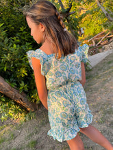 Load image into Gallery viewer, Ella Ruffle Block Print Kids Coord Set in Blue &amp; Green Floral