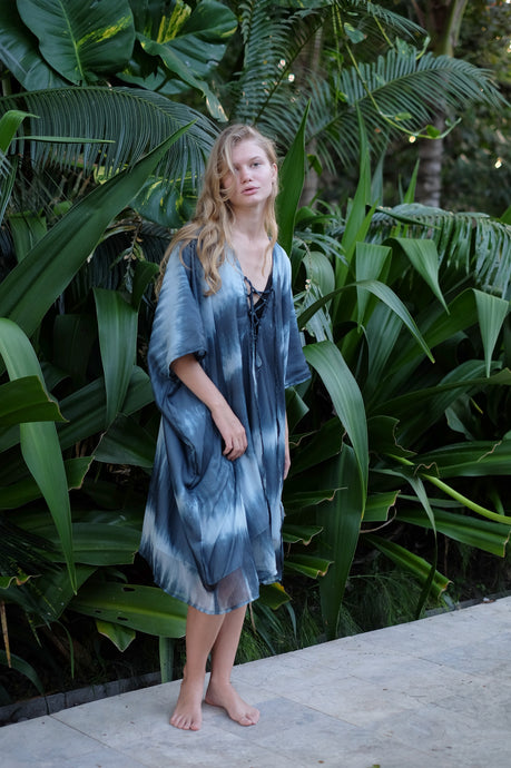 Seraphina Kaftan Dress in Midnight Green Ombre