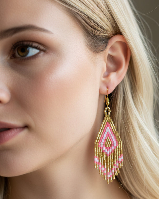 Sakari Pink Handmade Beaded Earrings - Mini Size
