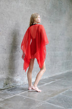 Load image into Gallery viewer, Camille women&#39;s handmade chiffon beach kaftan in red with artisan embroidery, perfect for beach days in Dubai