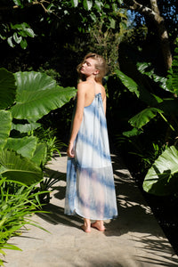 Angel Halter Maxi Dress in Blue Striped Ombre