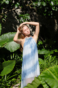 Angel Halter Maxi Dress in Blue Abstract