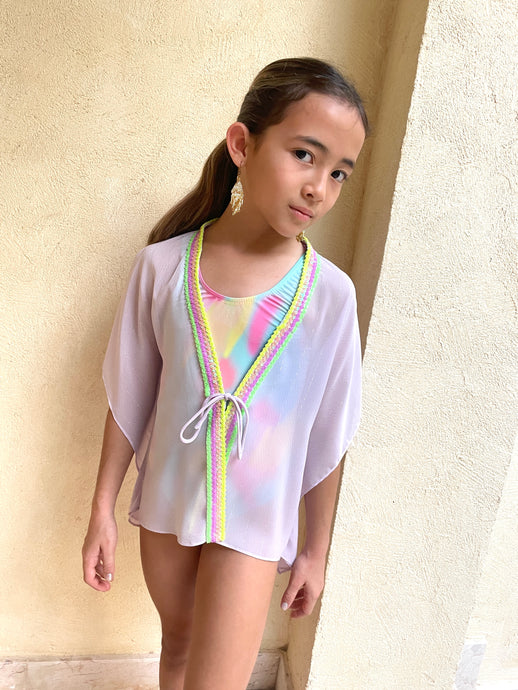 Mischa Light Lilac Purple & Sequin Kids Beach Kaftan