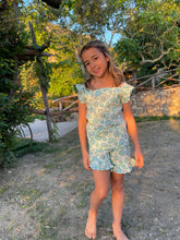 Load image into Gallery viewer, Ella Ruffle Block Print Kids Coord Set in Blue &amp; Green Floral