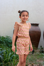 Load image into Gallery viewer, Ella yellow &amp; pink floral indian hand-stamped block print cotton ruffle coord set for girls