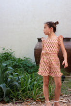 Load image into Gallery viewer, Ella yellow &amp; pink floral indian hand-stamped block print cotton ruffle coord set for girls