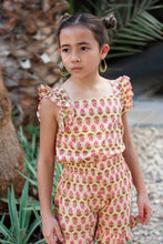 Load image into Gallery viewer, Ella yellow &amp; pink floral indian hand-stamped block print cotton ruffle coord set for girls