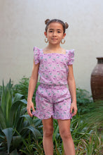 Load image into Gallery viewer, Purple floral Indian artisan-made hand stamped cotton block print coord set for girls