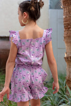 Load image into Gallery viewer, Purple floral Indian artisan-made hand stamped cotton block print coord set for girls