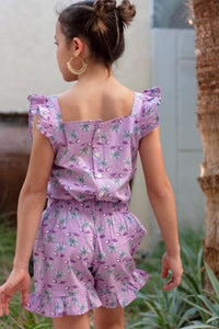 Purple floral Indian artisan-made hand stamped cotton block print coord set for girls