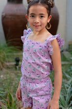 Load image into Gallery viewer, Purple floral Indian artisan-made hand stamped cotton block print coord set for girls