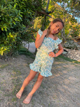Load image into Gallery viewer, Ella Ruffle Block Print Kids Coord Set in Blue &amp; Green Floral