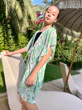 Load image into Gallery viewer, Shamrock green floral long kids beach kaftan