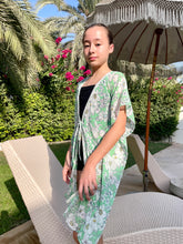 Load image into Gallery viewer, Shamrock green floral long kids beach kaftan