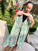 Load image into Gallery viewer, Shamrock green floral long kids beach kaftan