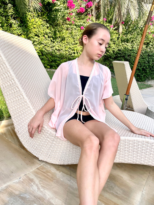 Tween girls light pink peach beach kaftan cover up 