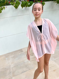 Tween girls light pink peach beach kaftan cover up 