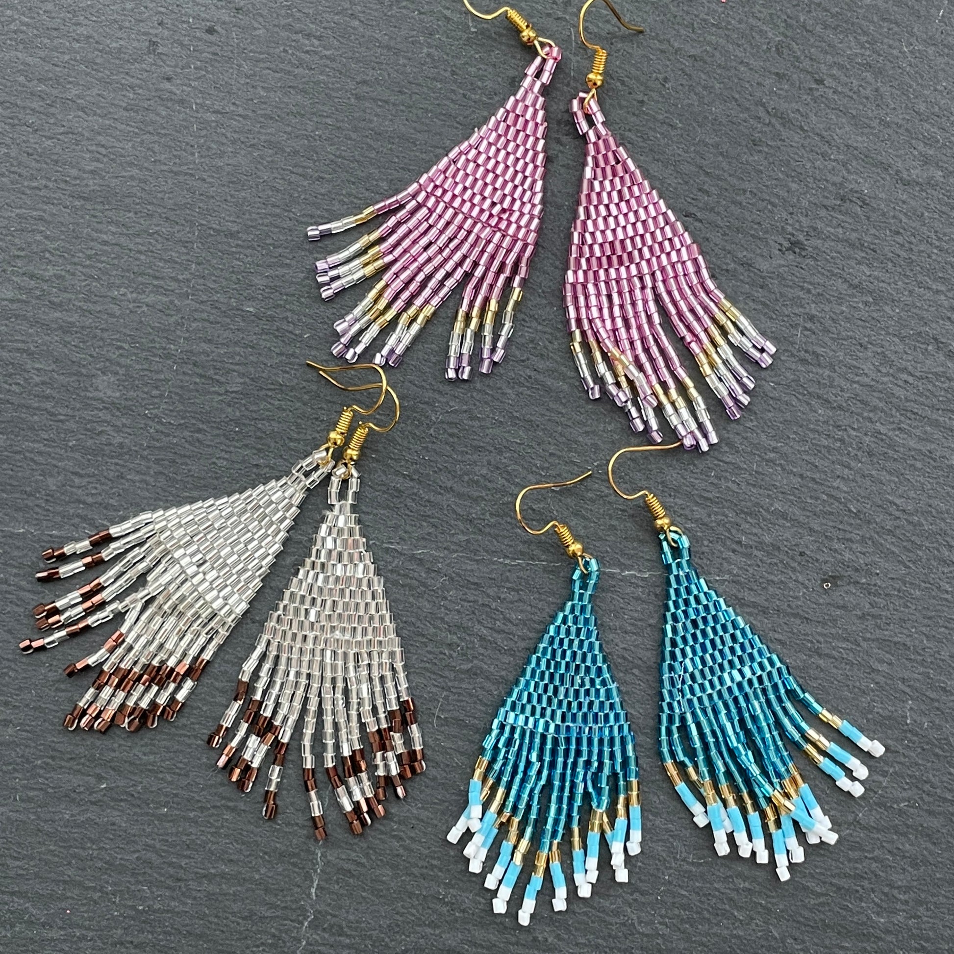 Indah handmade beaded earrings in 3 color combos, artisan-crafted in Bali for women in Dubai

