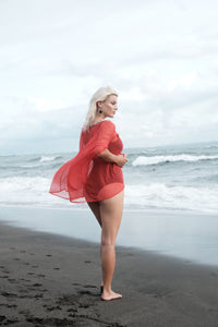 Lightweight burnt orange resort-style beach kaftan cover-up or top for women in Dubai 