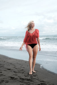 Women's V-neck chiffon beach kaftan with gold trim for resort cover-up style in Dubai