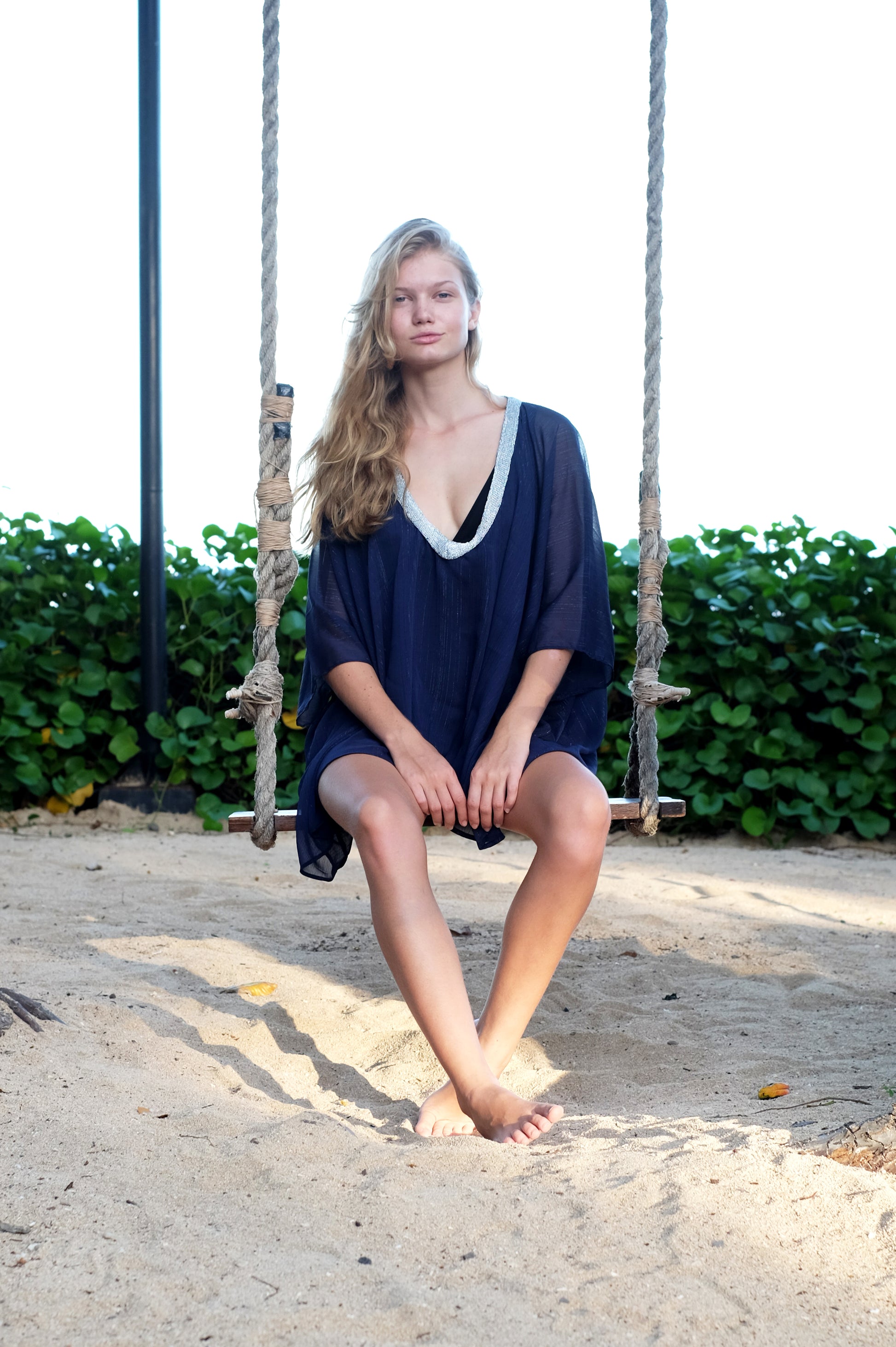 Shop Navy Blue Modern Beach Kaftan Cover Up Online in Dubai – Eco-friendly Resort Fashion