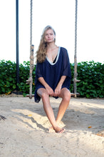 Load image into Gallery viewer, Shop Navy Blue Modern Beach Kaftan Cover Up Online in Dubai – Eco-friendly Resort Fashion