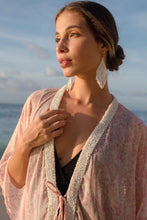 Load image into Gallery viewer, Pascala pink floral chiffon women&#39;s beach kaftan in a contemporary kaftan beach swimsuit cover up style for beach days in Dubai